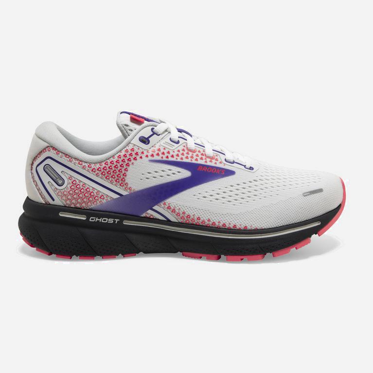 Brooks Women's Ghost 14 Cushioned Road Running Shoes Singapore - White/Purple/Coral (85630-PSER)